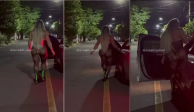Ana Khuber andando na rua com roupa provocante