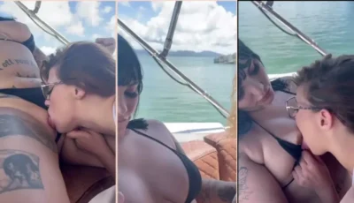 Giovana Greco chupando a xoxota da amiga na lancha