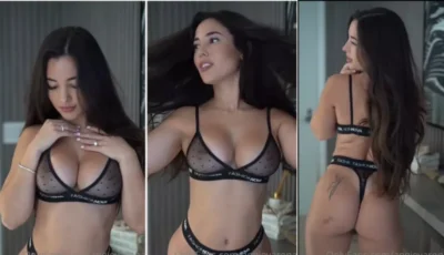 Morena sensual Angie Varona se exibindo de lingerie