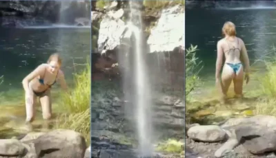 Video caseiro da Becca Pires de biquíni no lago
