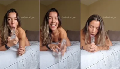 Perfeitinha Ninna Oliver em video lambendo o dildo melado