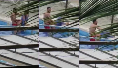 Flagra de sexo casal trepando na piscina