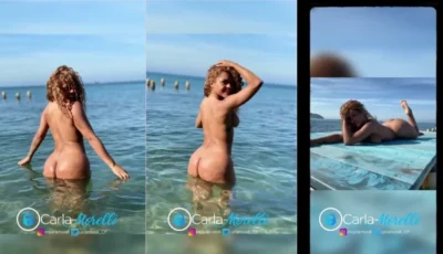 Carla Morelli peladinha no mar