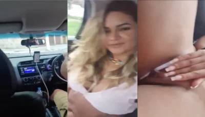 Gostosona exibindo a buceta e os seios no carro