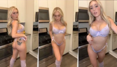 Natalia se exibindo de lingerie na cozinha