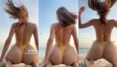 Sofia Rodriguez de biquini na praia dançando