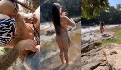 Anny Alves se exibindo de biquíni no lago