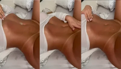 Mari Reis passando gelinho na buceta e na barriga