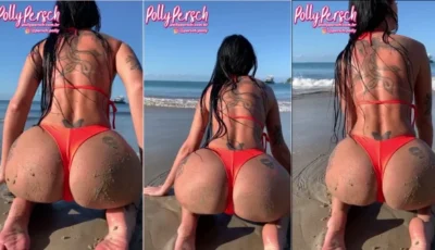 Polly Persch se exibindo de roupa intima na praia